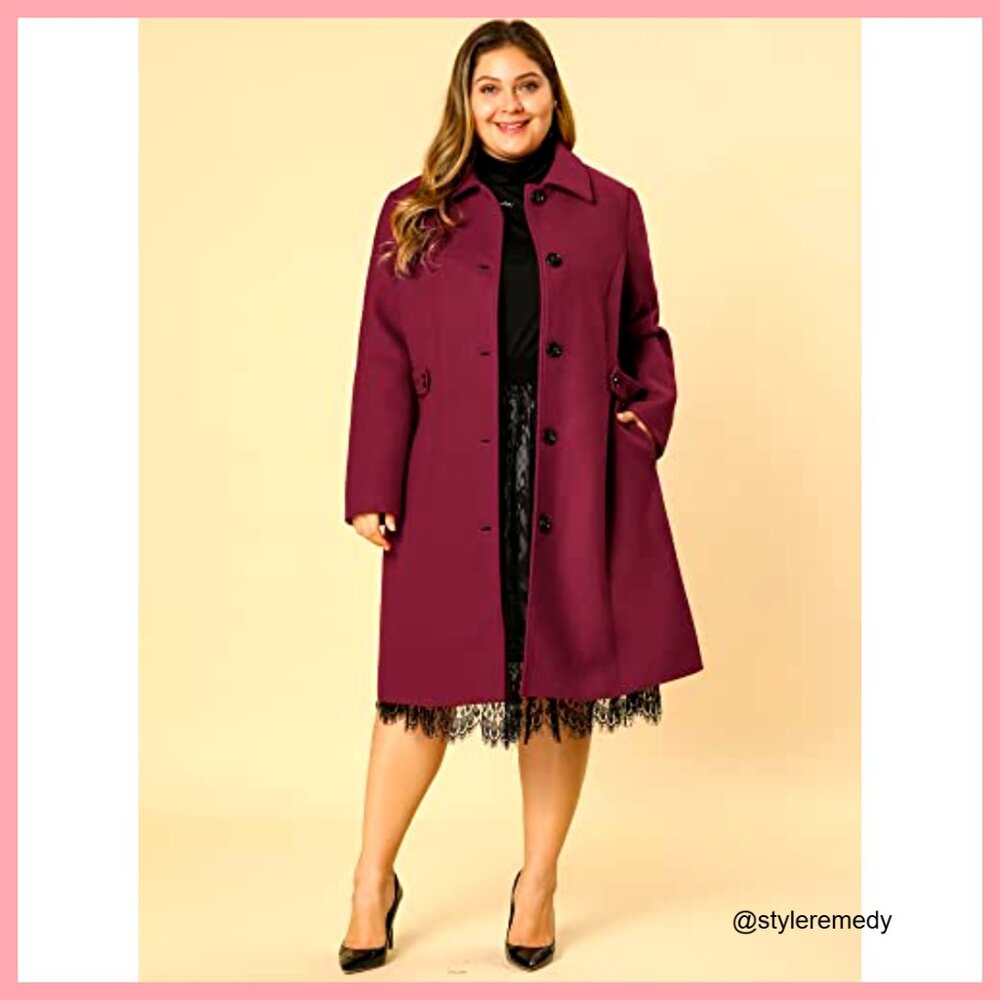 Plus Size Single Breasted Belted Winter Long Coat… - image 2